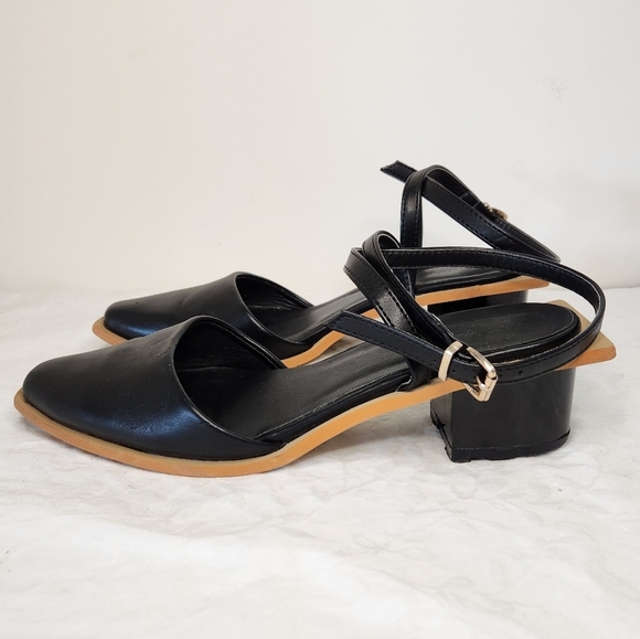 Black Leather Slingback Mules - Picture 2 of 16